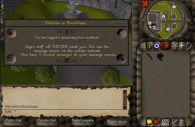 The old RuneScape welcome message
